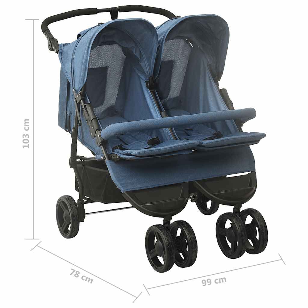 Poussette double pour bébé – pliable avec auvent et panier