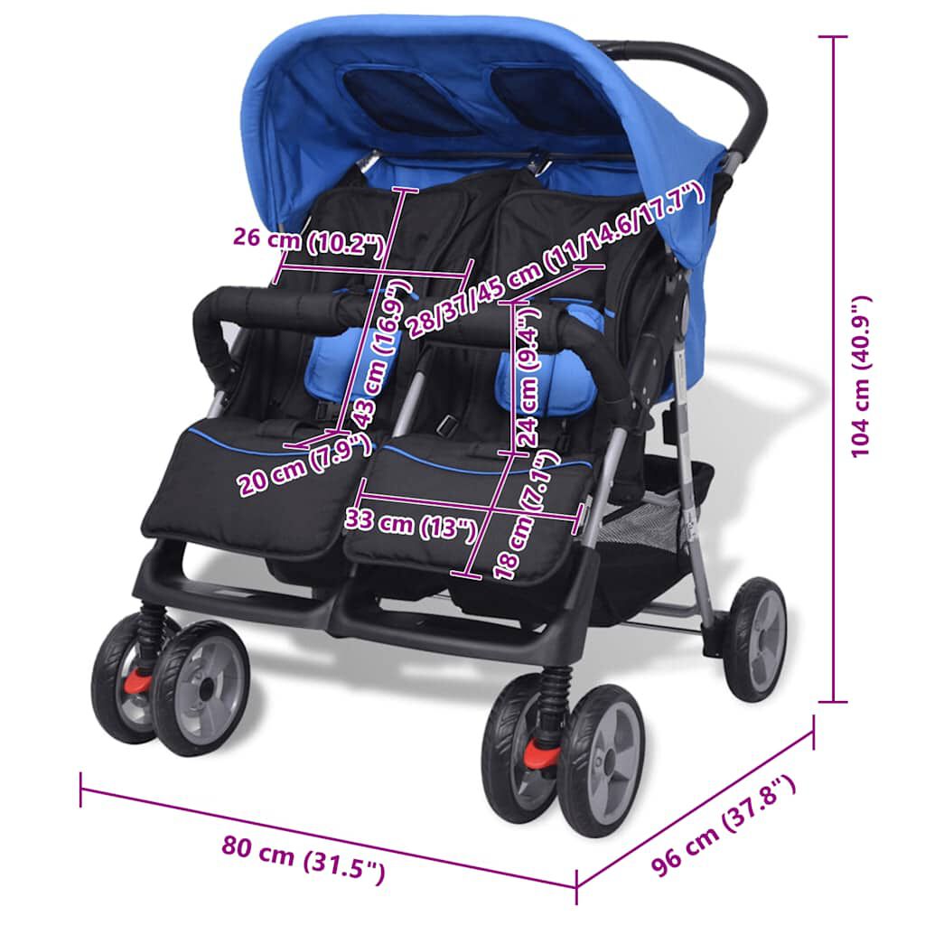 Poussette double pliable avec dossier réglable