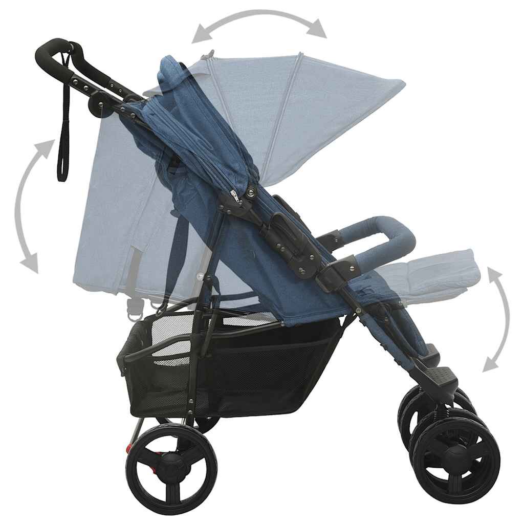 Poussette double pour bébé – pliable avec auvent et panier